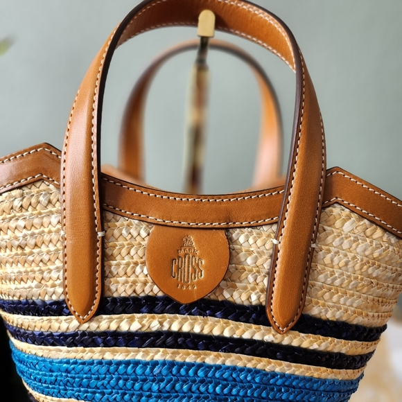 Mark Cross Madeline Basket Small Navy Stripe - Picture 3 of 5